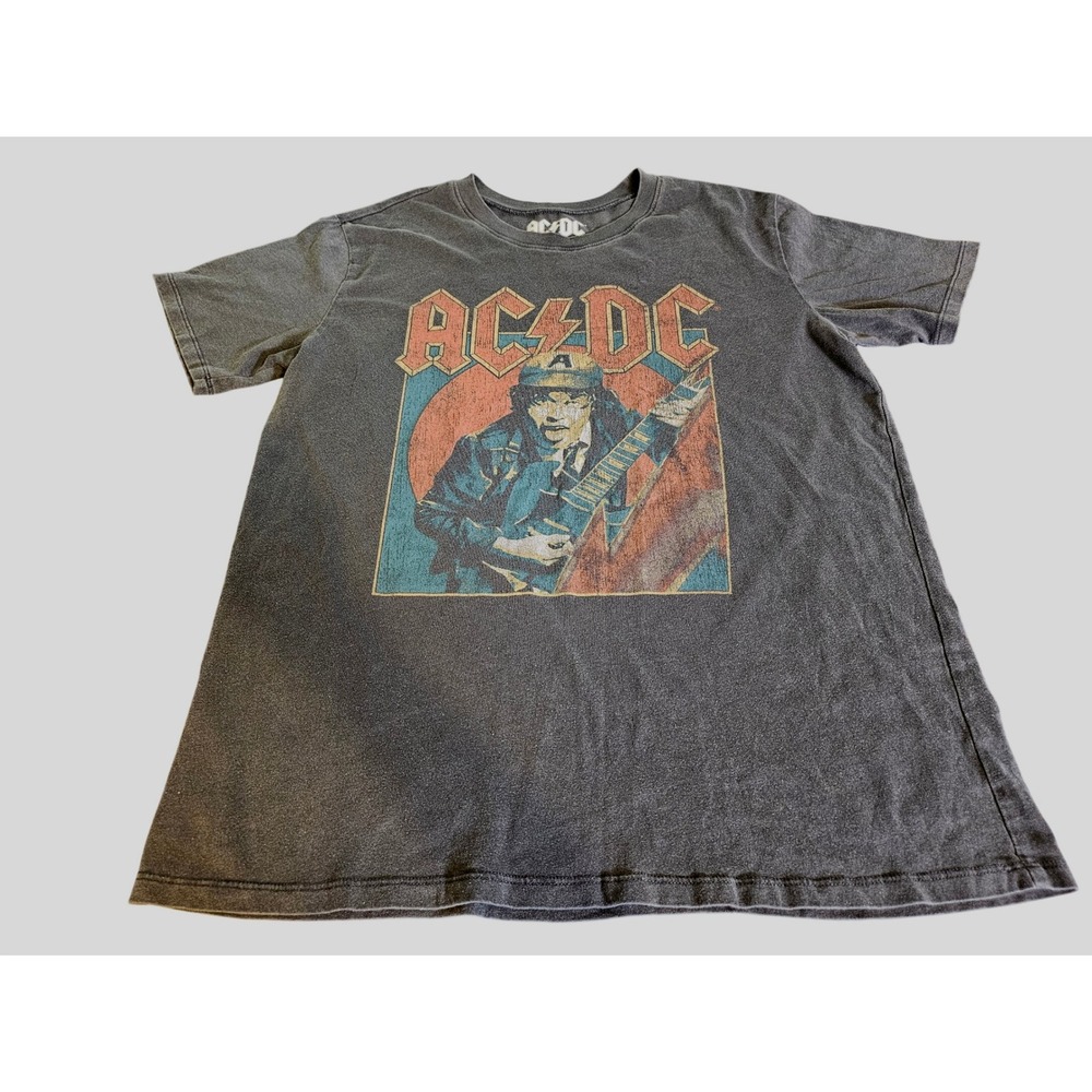 AC/DC Graphic T-Shirt Mens Large Gray High Voltage 1976 European Tour Band Tee